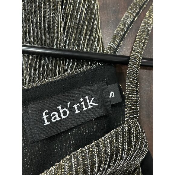 Metallic Black Gold Striped Midi Dress Adjustable Tie Waist Spaghetti Strap Sz S - Picture 6 of 10